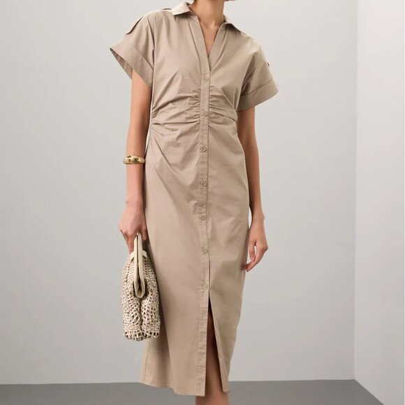 Saunders Dresses & Skirts - Saunders x RTR Beige Ruched Shirt Dress